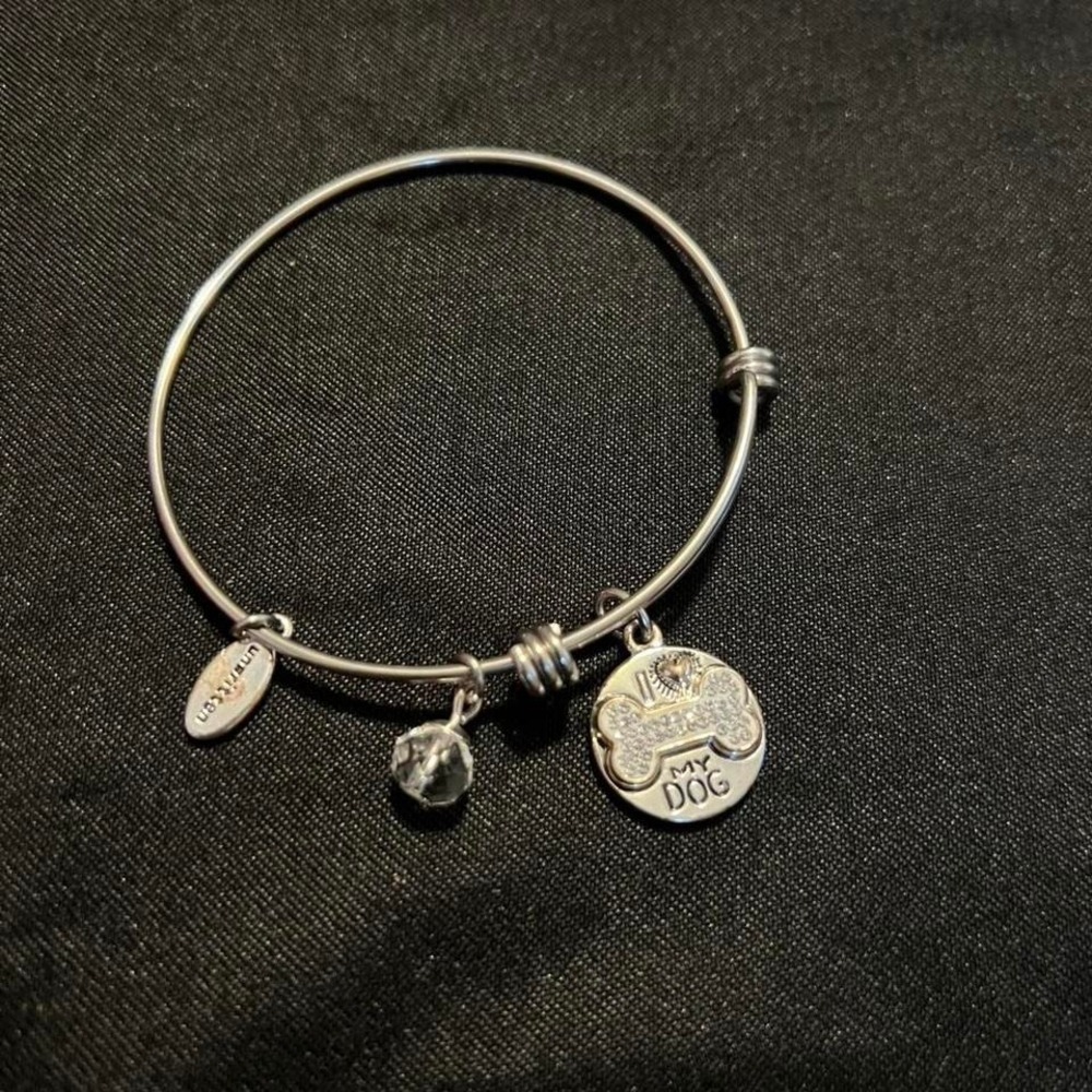Unwritten Silver Tone‎ I Heart My Dog Expandable Bangle Bracelet with Crystal